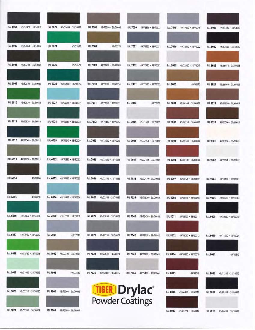 Tiger Drylac Powder Colors 6006 - 9018
